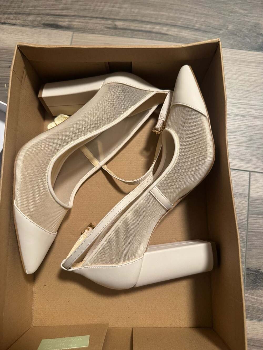 Jessica Simpson Nalyce3 Mesh Ankle Strap Block Heel Pumps Chalk Size 9M